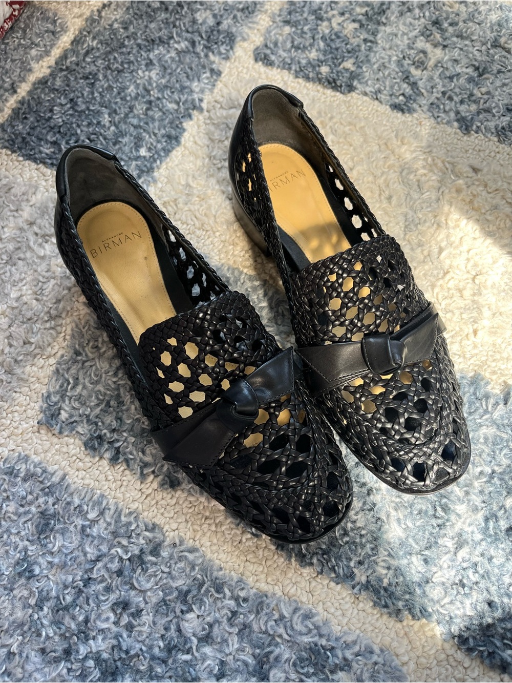 Alexandre Birman Black Woven Leather Loafers with Bow